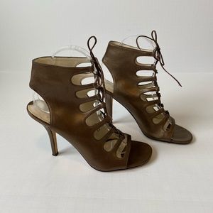 Via Spiga Leather Sandals Heels Dark Gold Size 7.5